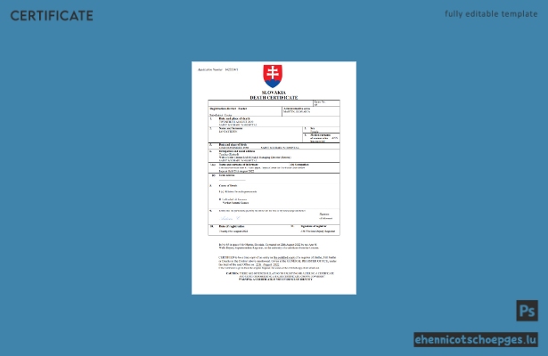 Slowakische Sterbeurkunde – Beispielansicht in Word und PDF
